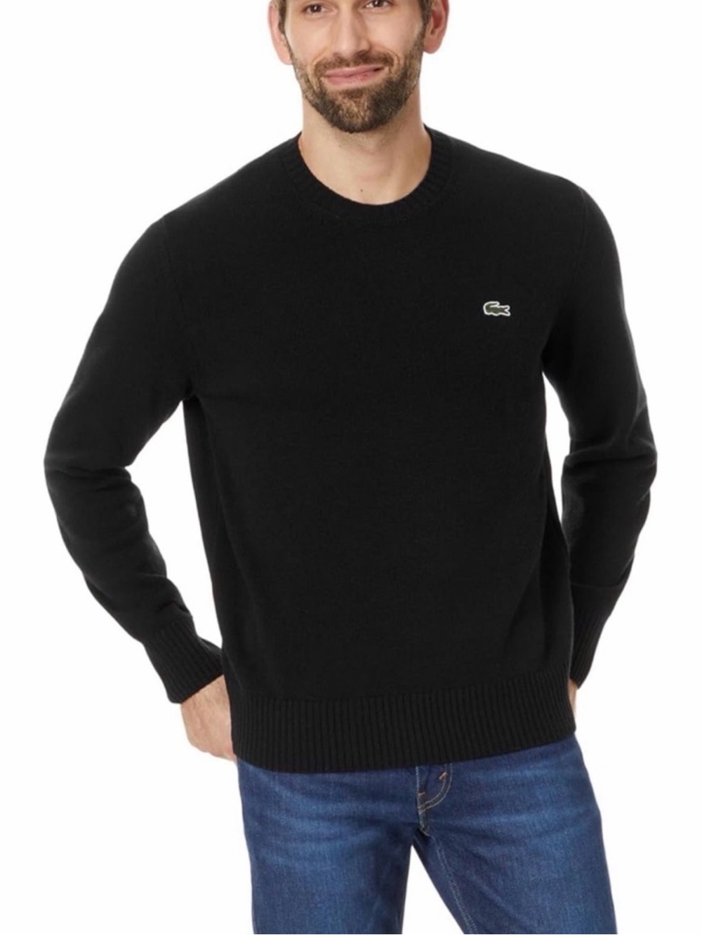 Lacoste Men's Black Crewneck with Crocodile Logo